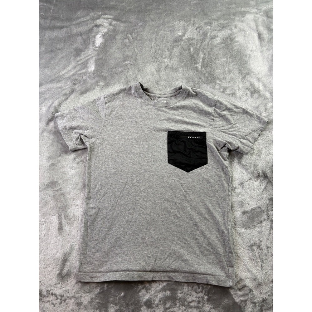 Coach T-Shirt Mens XS Gray Crew Neck Short Sleeve Contrasting Chest Pocket Zip
